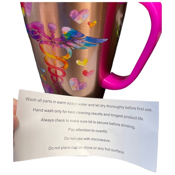 18oz Insulated Stainless Steel NURSE CADUCEUS RN Mug with Lid Rose Gold NEW - Picture 3 of 8